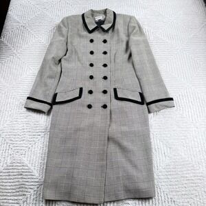 Kasper ASL Dress Coat Womens 4 Grey Plaid 90s Preppy Longline Vintage Mod Chic